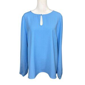 NEW J Crew Factory Women's 2X Keyhole Blouse Blue BT950 Puff Sleeve Top